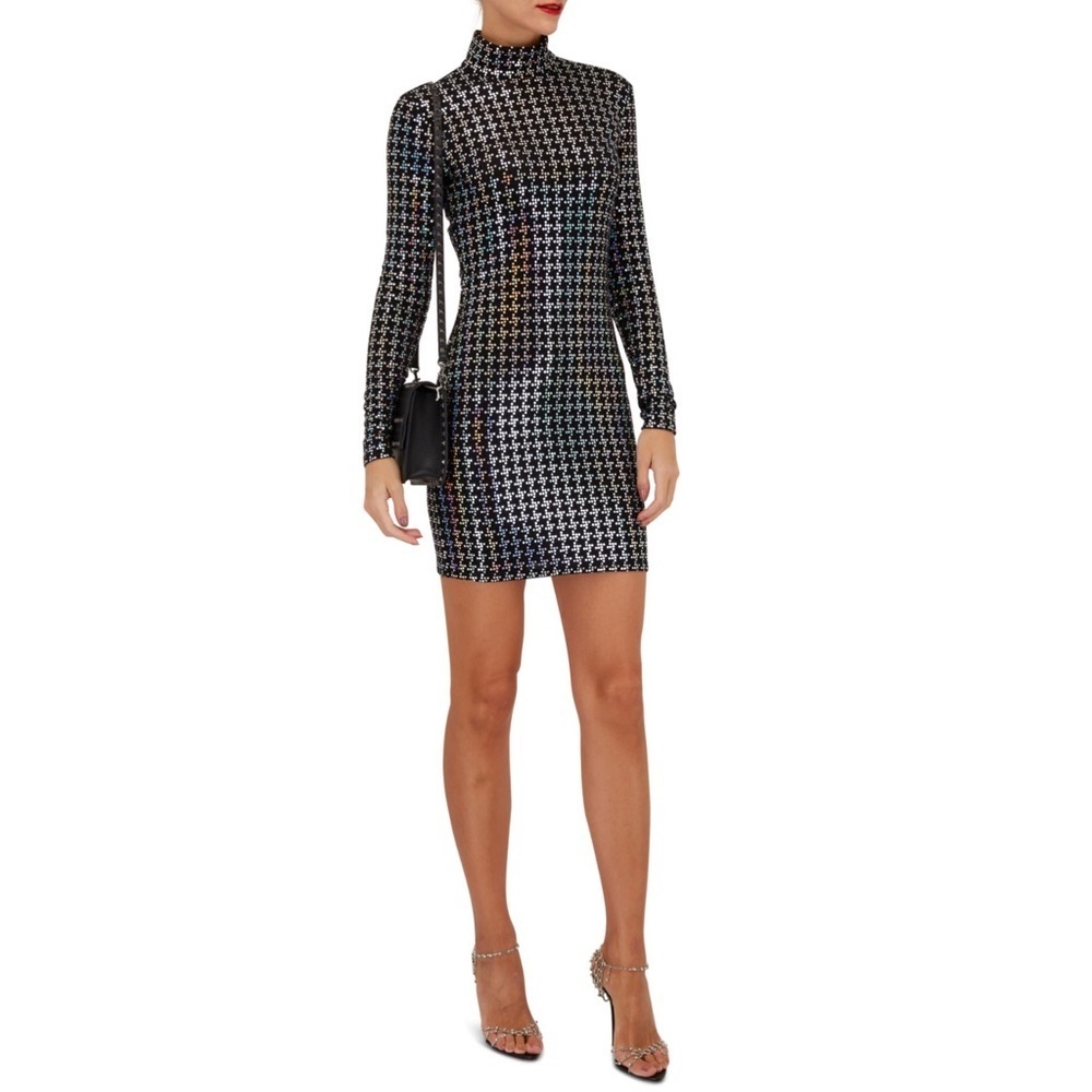 L’AGENCE Cher Black Sparkle Holographic
Mockneck Mini Dress Medium